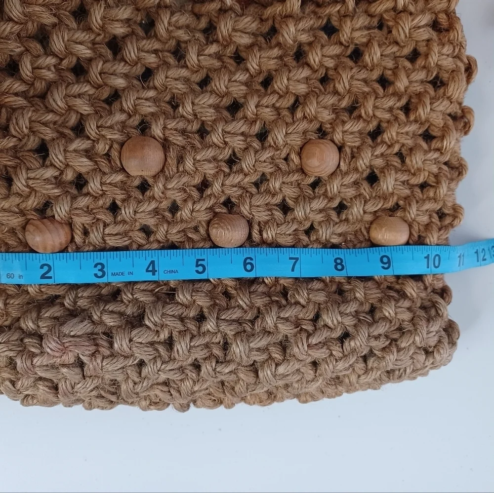 Vintage Boho Macrame Beaded Natural Wood Handbag